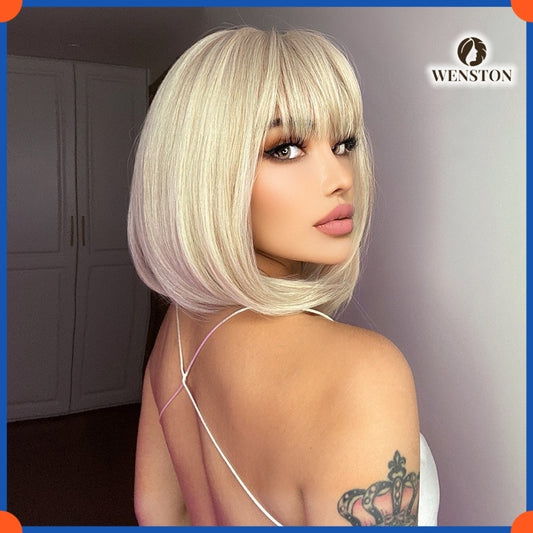 WENSTON European Fashion Wig for Women, Platinum blonde