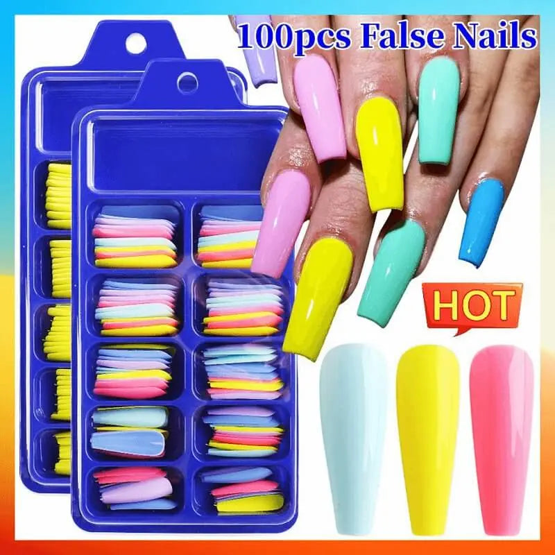 100pcs False Nails Press On Nails Acrylic Extension Coffin Forms Nail Tips - Wenston beauty