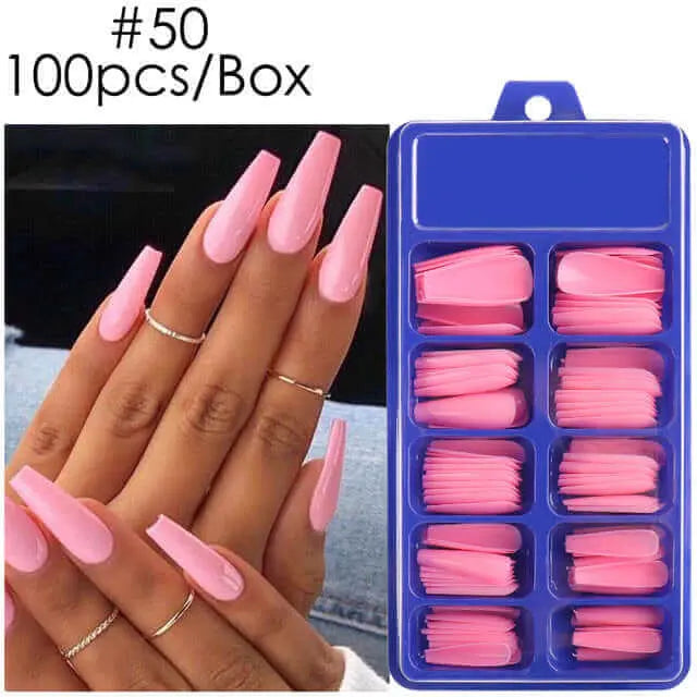 100pcs False Nails Press On Nails Acrylic Extension Coffin Forms Nail Tips - Wenston beauty