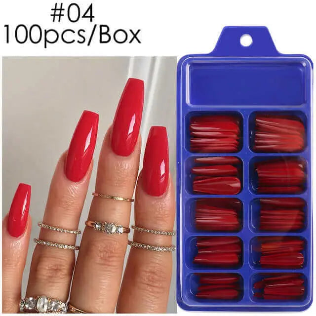 100pcs False Nails Press On Nails Acrylic Extension Coffin Forms Nail Tips - Wenston beauty