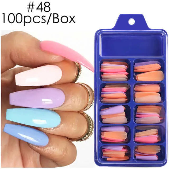 100pcs False Nails Press On Nails Acrylic Extension Coffin Forms Nail Tips - Wenston beauty