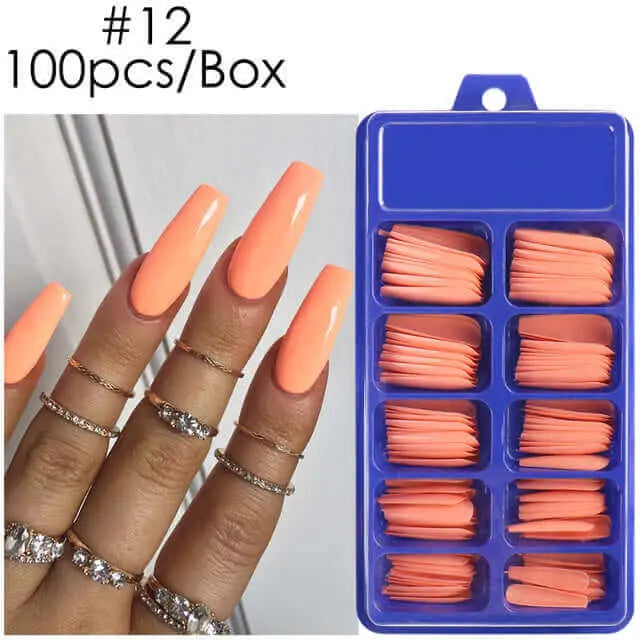 100pcs False Nails Press On Nails Acrylic Extension Coffin Forms Nail Tips - Wenston beauty