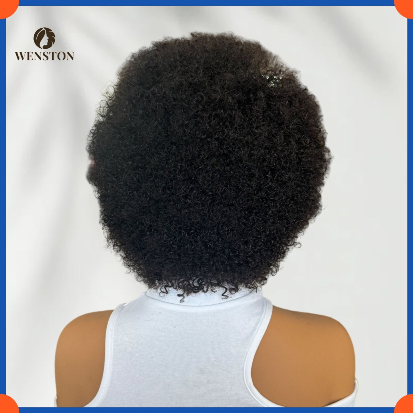 WENSTON Machine Made Scalp Top Afro Glueless Bob Wig - Human Hair