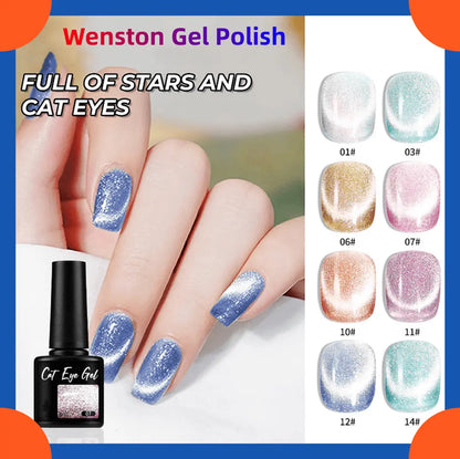 Wenston 9D Cat Eye Gel Nail Polish 14 Colors Shiny Cat Eyes