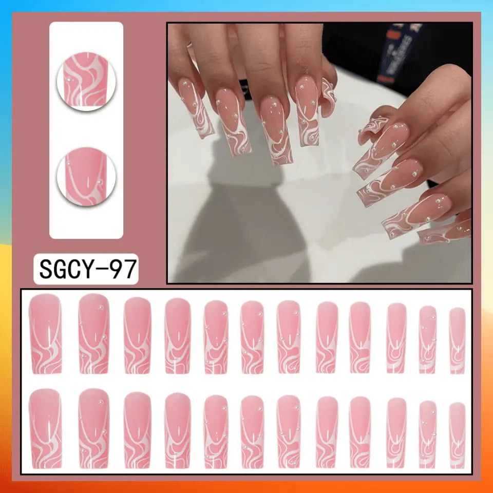 24Pcs Salon French Wenston Press on Nails Tip Nails for Nail Art