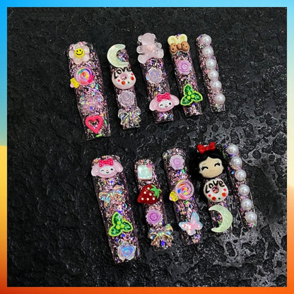 2024 Newest 5D Handmade Press On Nails Long fake nails