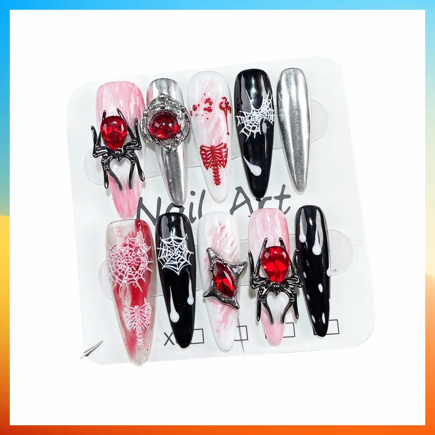 Halloween 5D Handmade Press On Nails Spider Design False Nails For Women Wenston