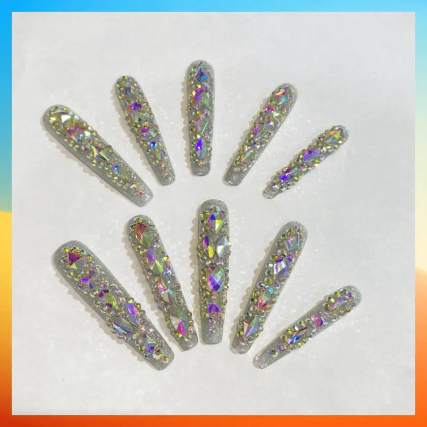 Wenston 5D Handmade Press On Nails with Diamond Charm - Wenston beauty