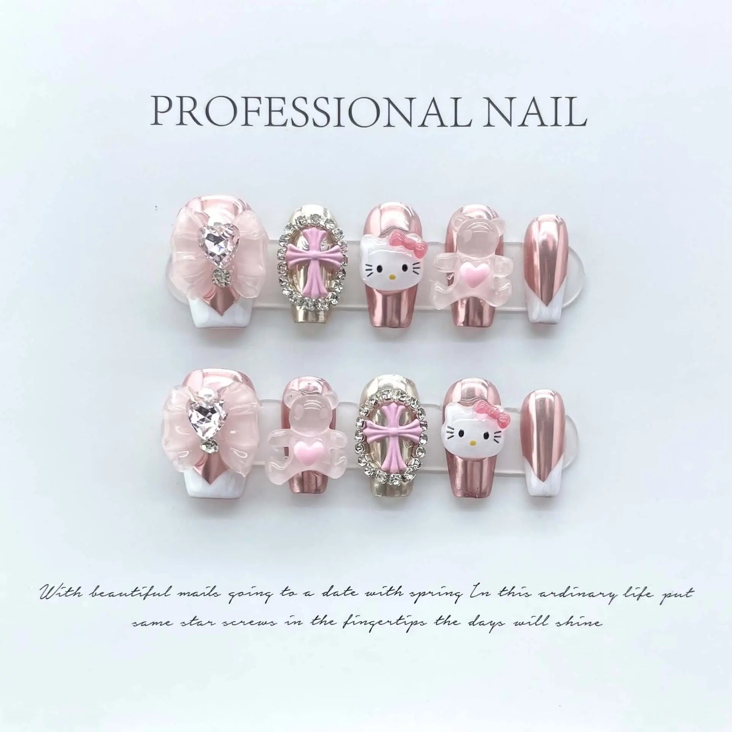 Wenston 3D Fashion Handmade Press On Nails Gel False Nails