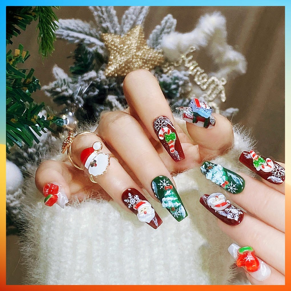 Wenston 5D Handmade Press On Nails Christmas Design False Nails For Women