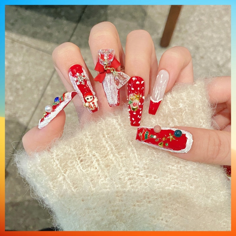 Wenston 5D Handmade Press On Nails Christmas Design False Nails For Women