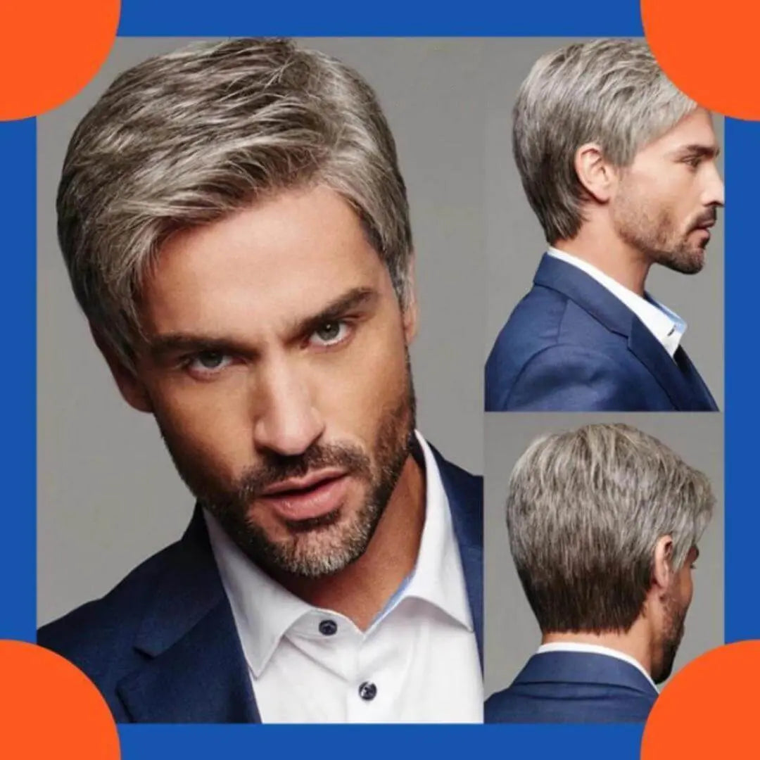 Short Straight Wigs For Men Grey