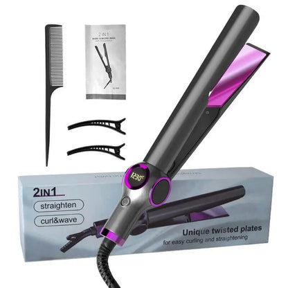 2 in 1 Hot Tools Professional Hair Straightener Hairstyling Iron - Wenston beauty