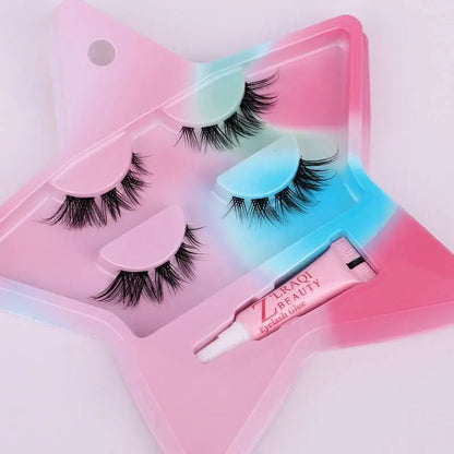 2 Pairs Waterproof False Eyelashes with Eyelash Glue - Wenston beauty