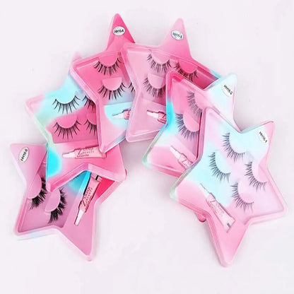 2 Pairs Waterproof False Eyelashes with Eyelash Glue - Wenston beauty