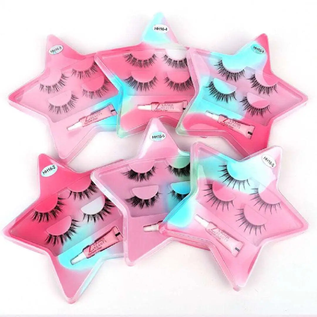 2 Pairs Waterproof False Eyelashes with Eyelash Glue - Wenston beauty