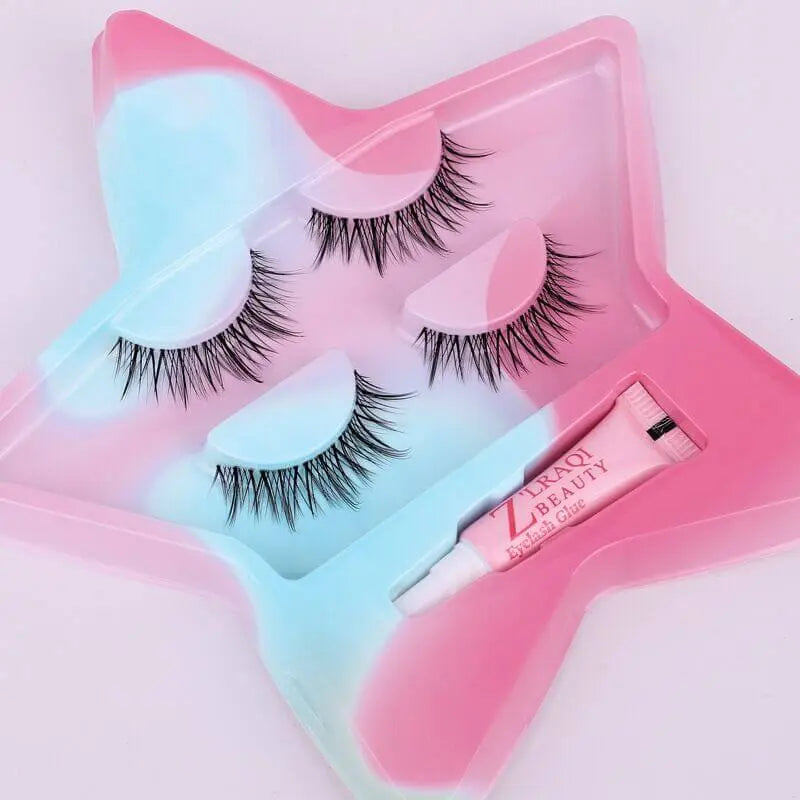 2 Pairs Waterproof False Eyelashes with Eyelash Glue - Wenston beauty