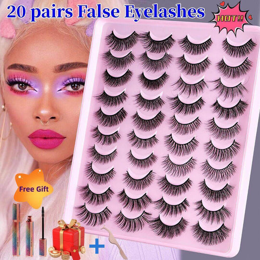 20 pairs Fluffy Mink Lashes 3D False Eyelashes Makeup - Wenston beauty