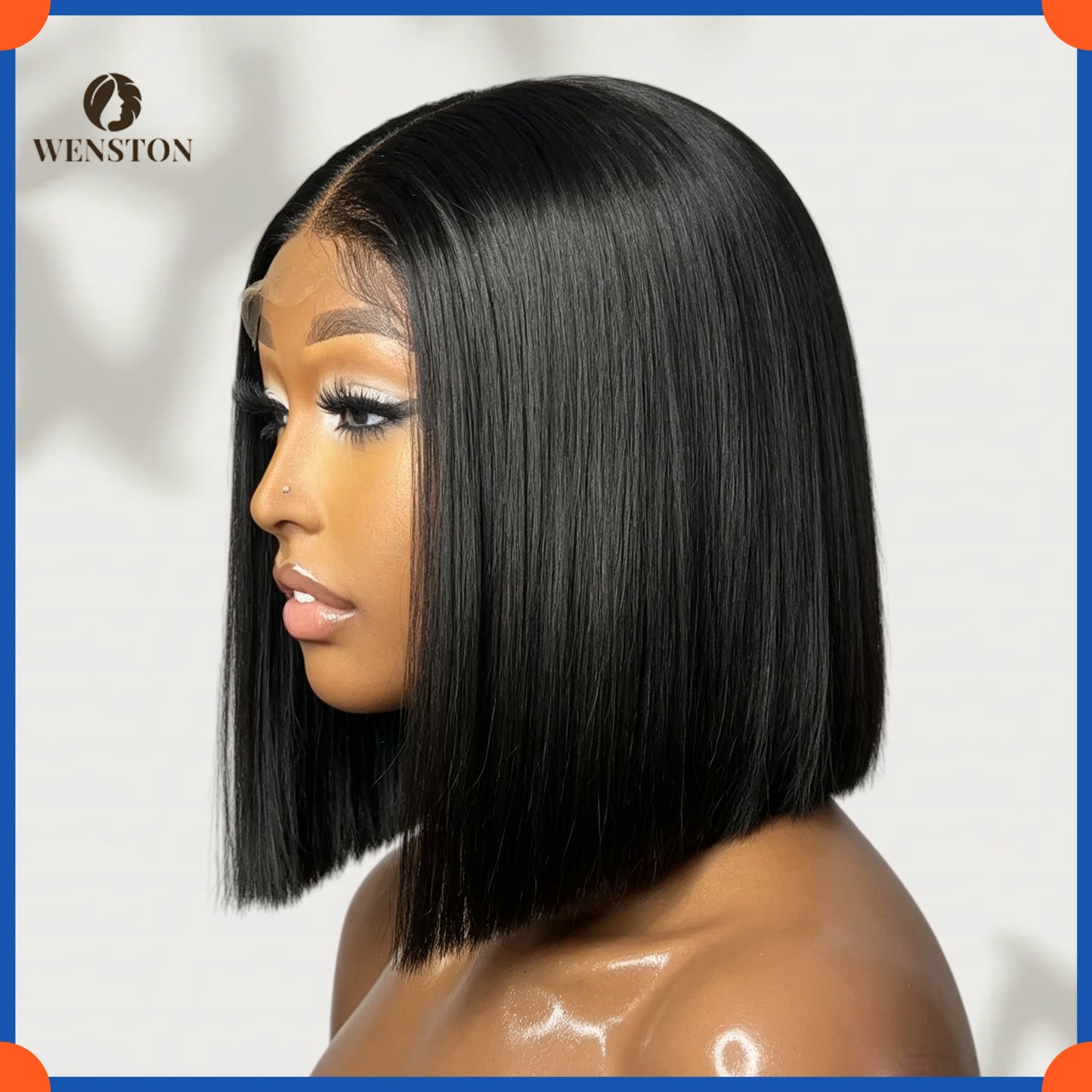 WENSTON 12A Straight Glueless Bob Wig Human Hair for African American Women
