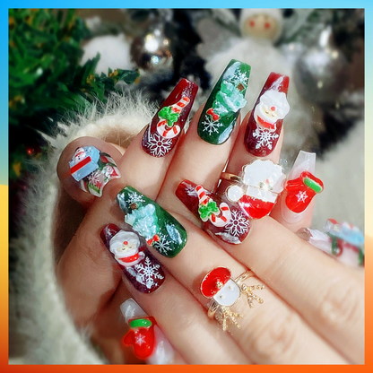 Wenston 5D Handmade Press On Nails Christmas Design False Nails For Women