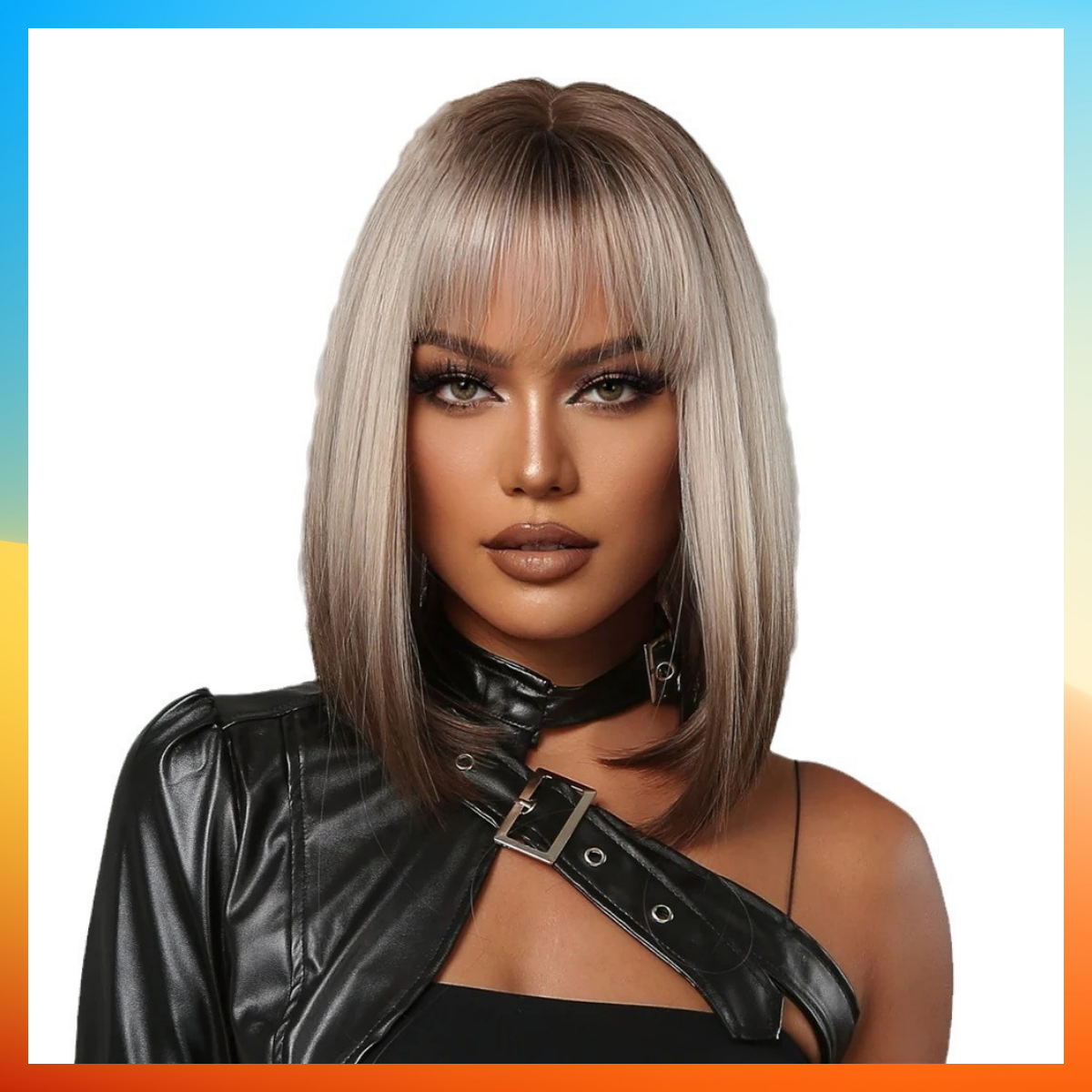 WENSTON European Fashion Women's Wig, Brown White Ombre