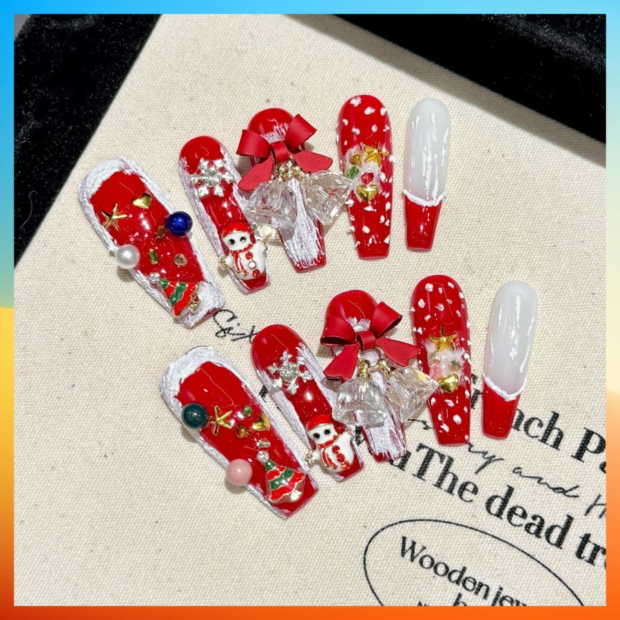 Wenston 5D Handmade Press On Nails Christmas Design False Nails For Women