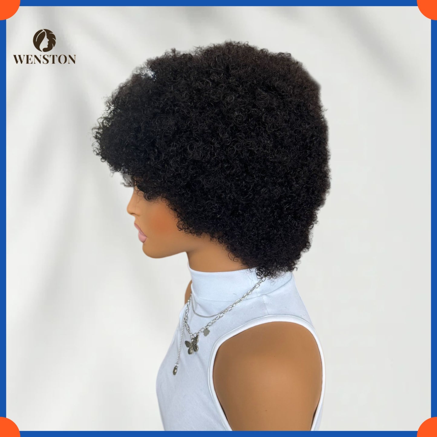 WENSTON Machine Made Scalp Top Afro Glueless Bob Wig - Human Hair