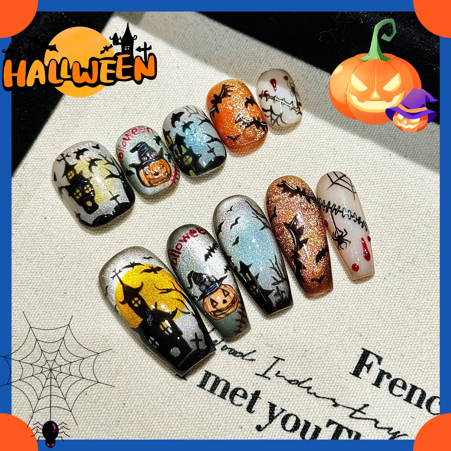 Halloween 5D Handmade Press On Nails Festive False Nails For Women Wenston