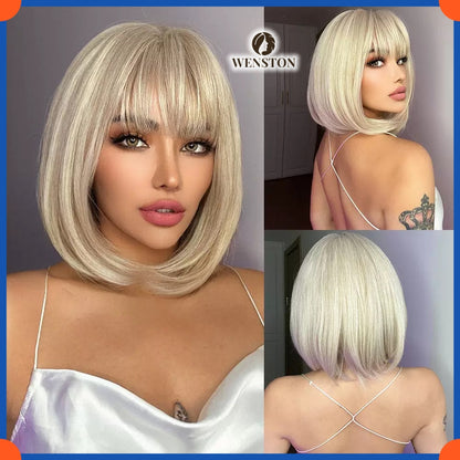 WENSTON European Fashion Wig for Women, Platinum blonde