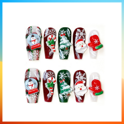 Wenston 5D Handmade Press On Nails Christmas Design False Nails For Women