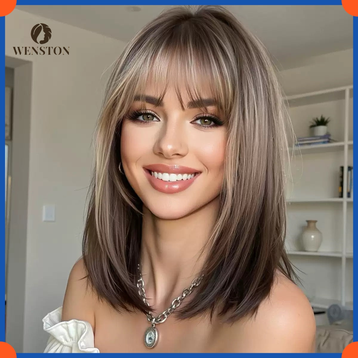 WENSTON European Fashion Women's Wig, Brown White Ombre