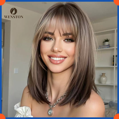 WENSTON European Fashion Women's Wig, Brown White Ombre