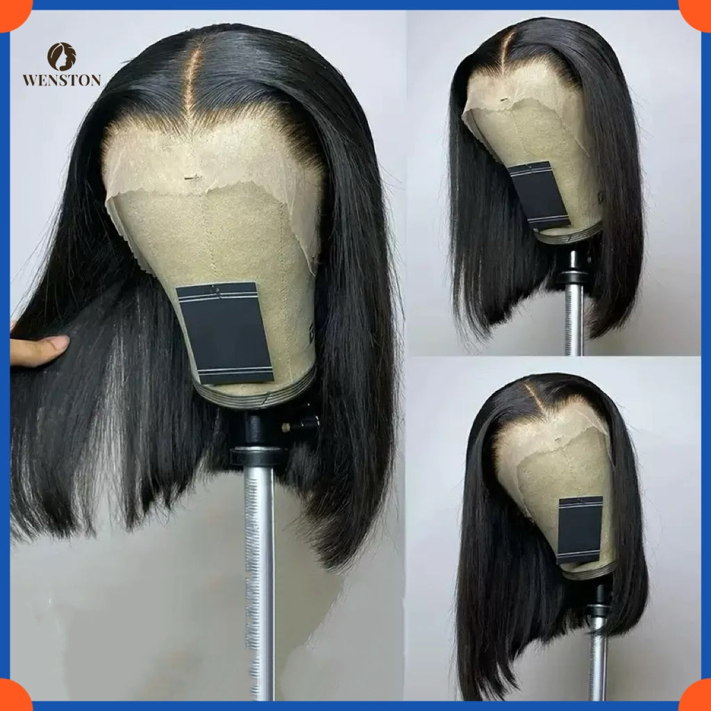 WENSTON 12A Straight Glueless Bob Wig Human Hair for African American Women