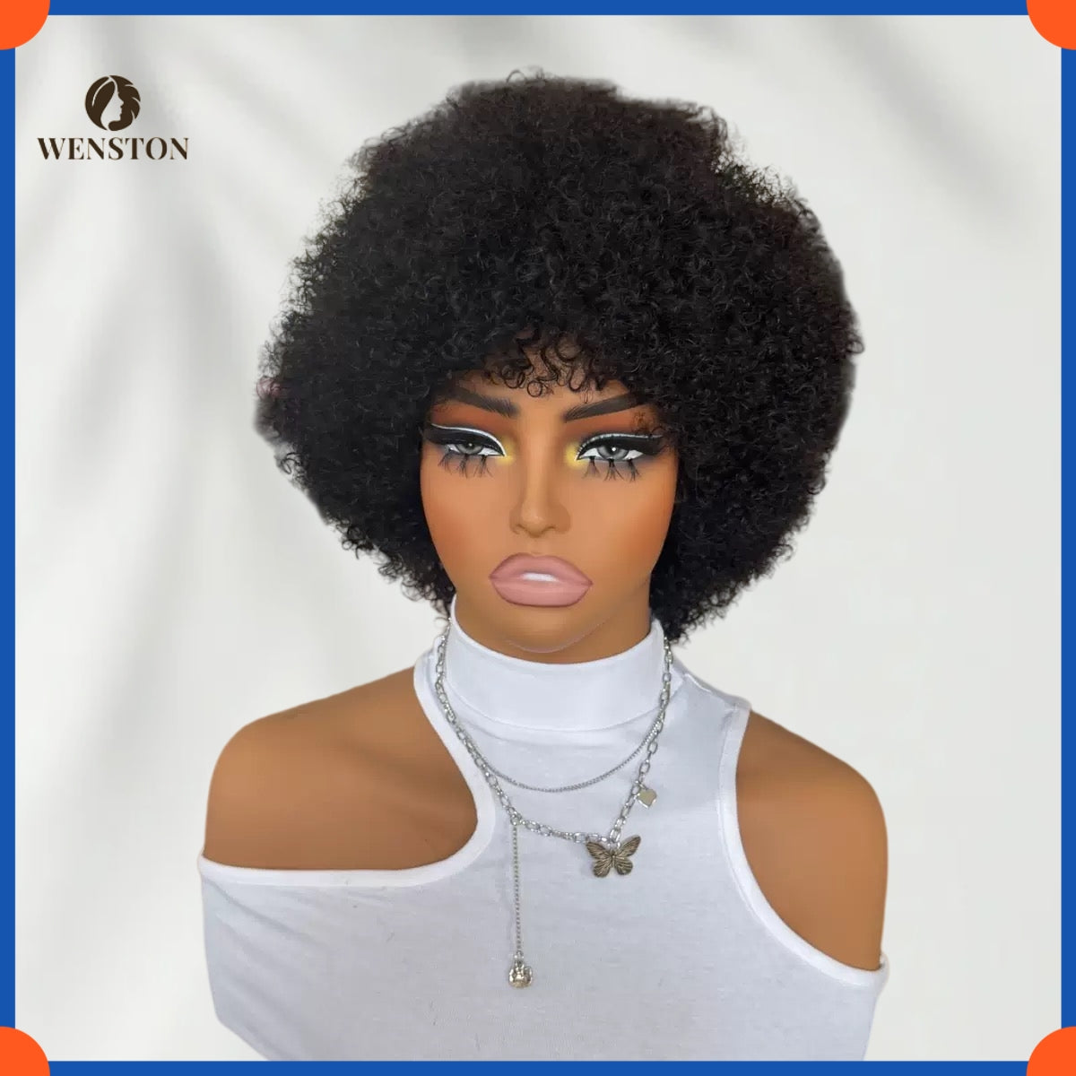 WENSTON Machine Made Scalp Top Afro Glueless Bob Wig - Human Hair