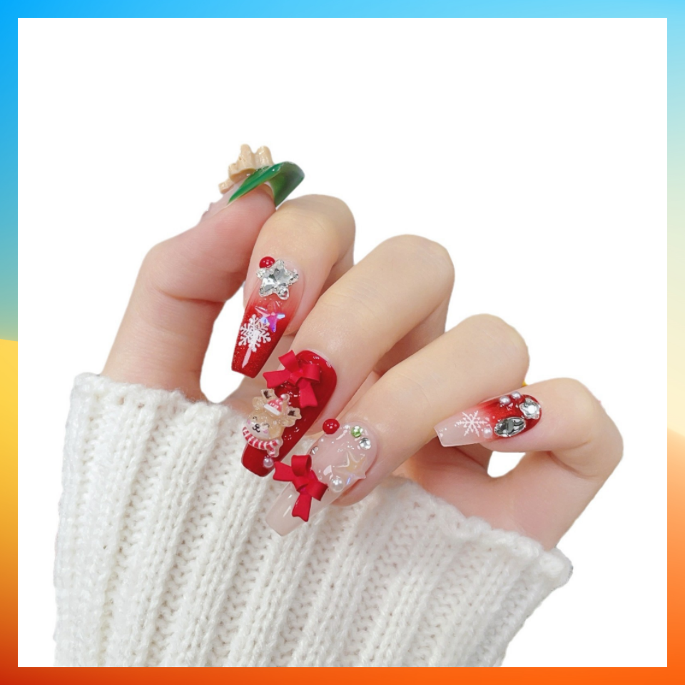 5D Handmade Press On Nails Christmas Style Festive False Nails