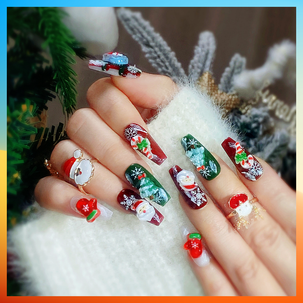 Wenston 5D Handmade Press On Nails Christmas Design False Nails For Women