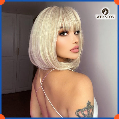 WENSTON European Fashion Wig for Women, Platinum blonde