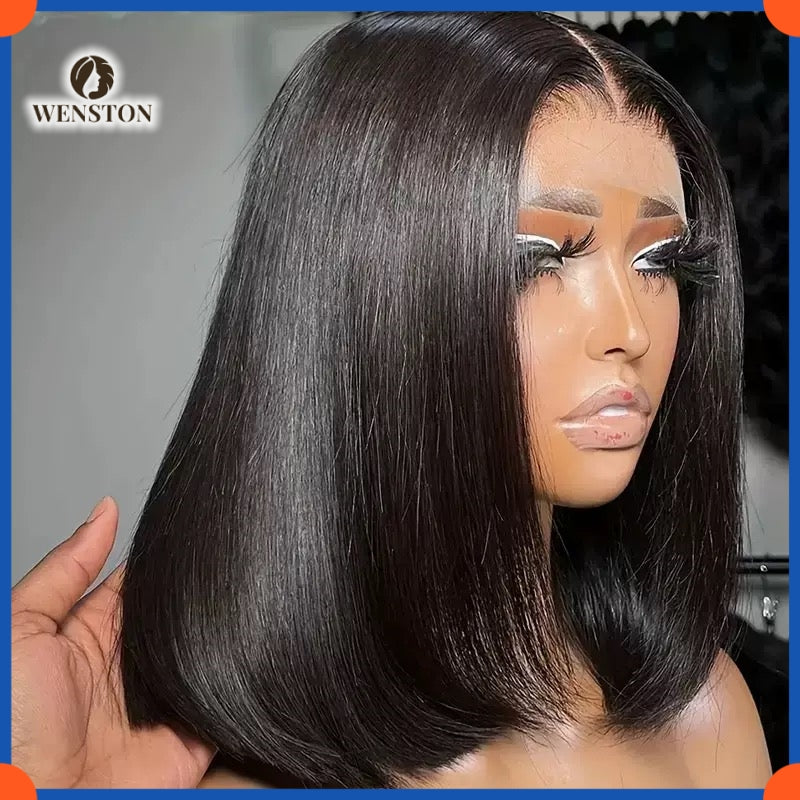 WENSTON 12A Straight Glueless Bob Wig Human Hair for African American Women