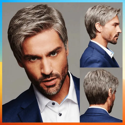 Short Straight Wigs For Men Grey