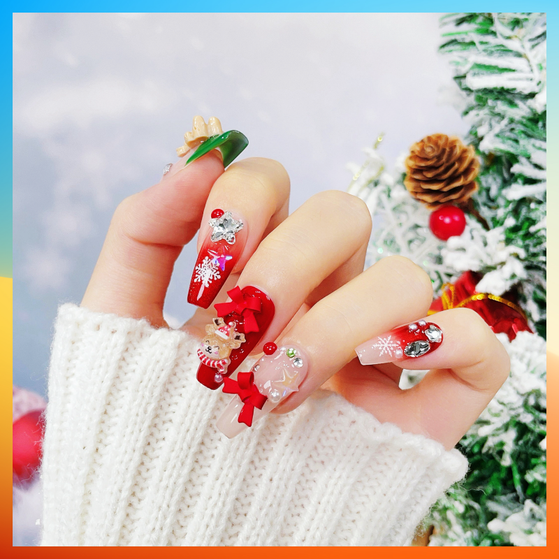 5D Handmade Press On Nails Christmas Style Festive False Nails