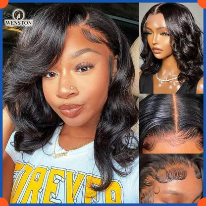 WENSTON Bouncy Vietnamese 16 Inch 5x5 Closure Human Hair Wig for Women