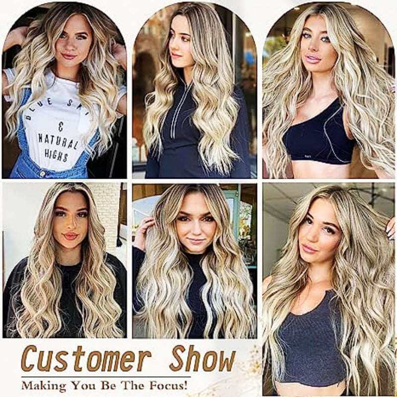 Ombre Blonde Wig Long Wavy Wig For Women Middle Part Wavy Wigs