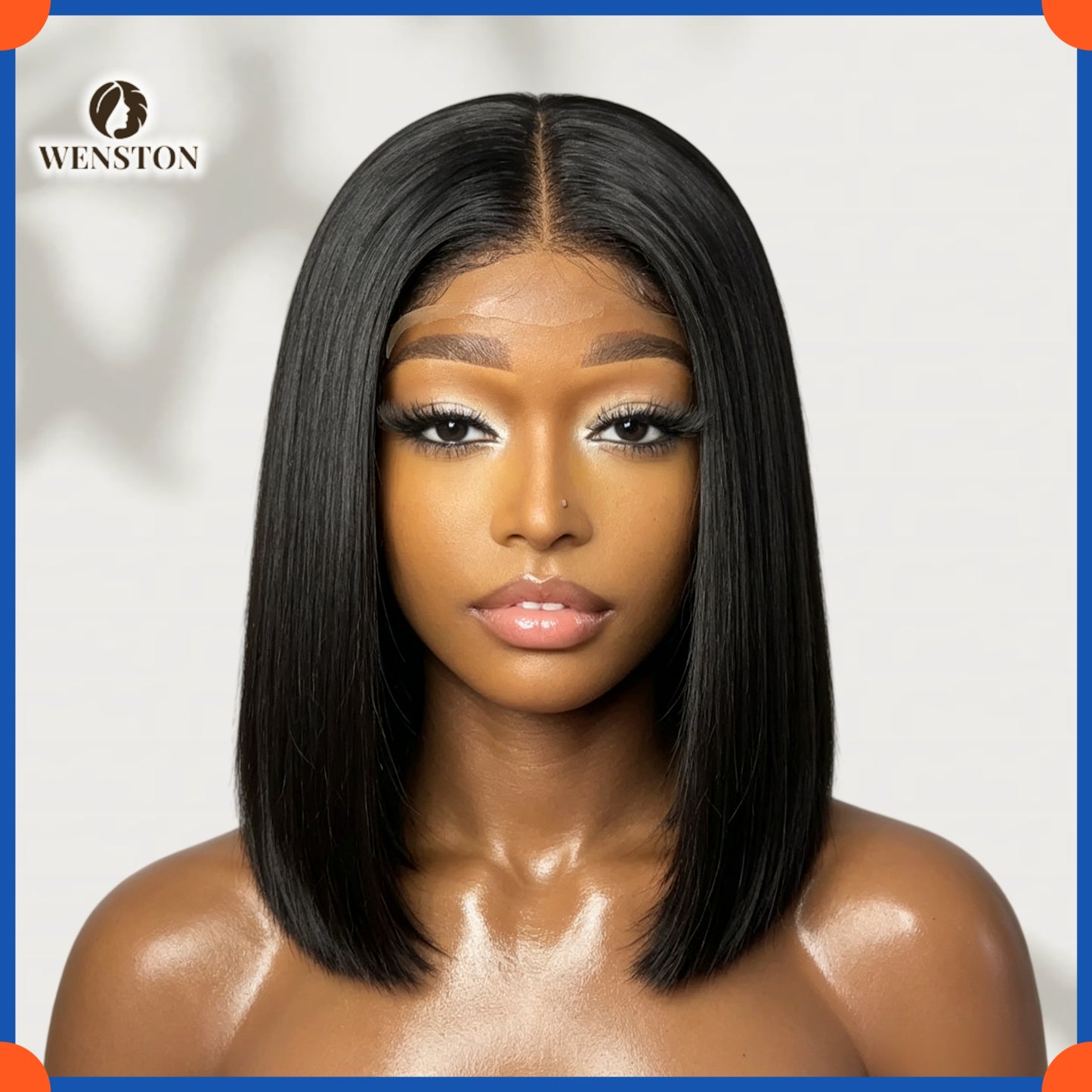 WENSTON 12A Straight Glueless Bob Wig Human Hair for African American Women