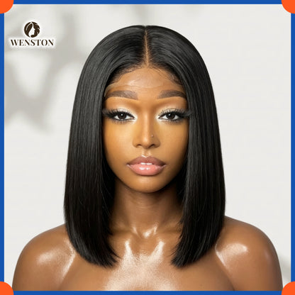 WENSTON 12A Straight Glueless Bob Wig Human Hair for African American Women