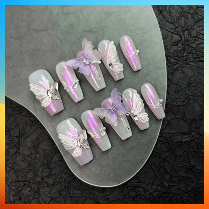 Wenston 5D High Quality Handmade Press On Nails Butterfly Style False Nails