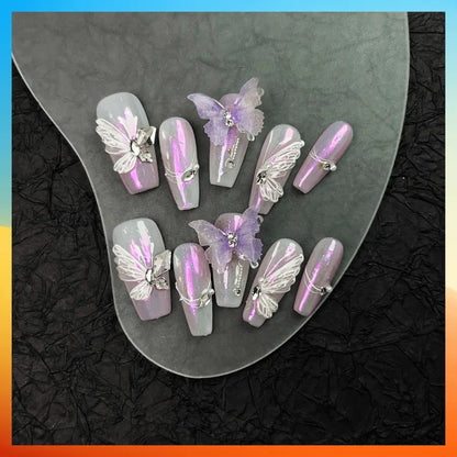 Wenston 5D High Quality Handmade Press On Nails Butterfly Style False Nails