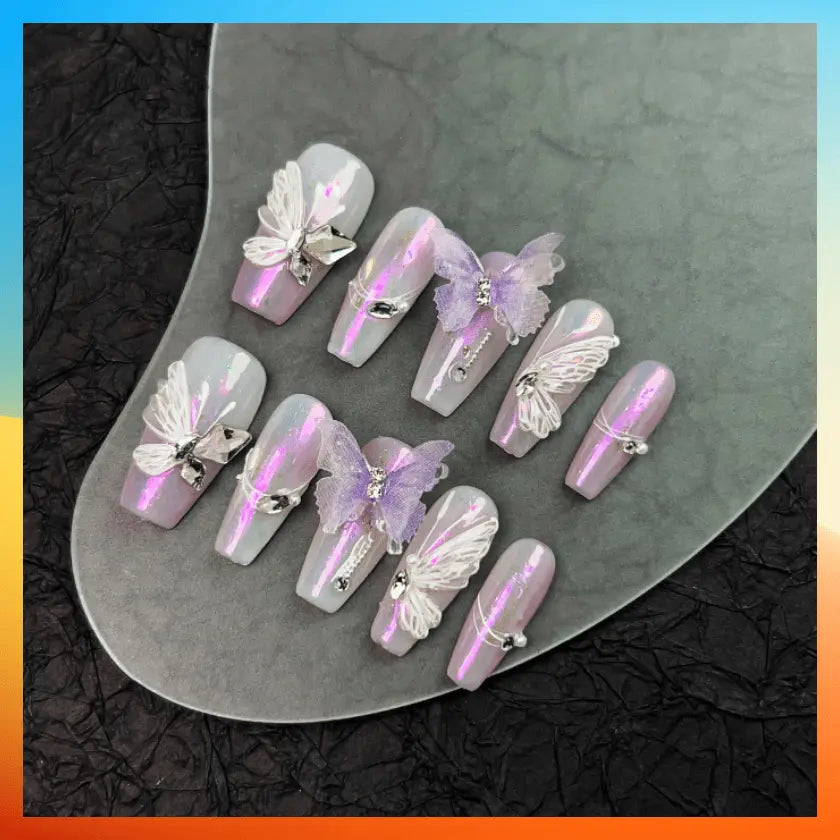 Wenston 5D High Quality Handmade Press On Nails Butterfly Style False Nails