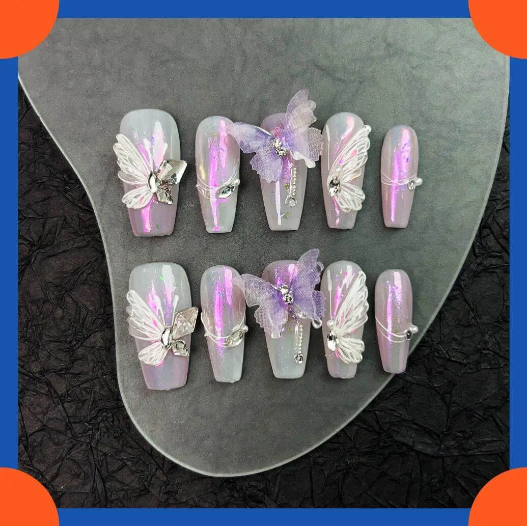 Wenston 5D High Quality Handmade Press On Nails Butterfly Style False Nails