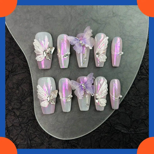 Wenston 5D High Quality Handmade Press On Nails Butterfly Style False Nails