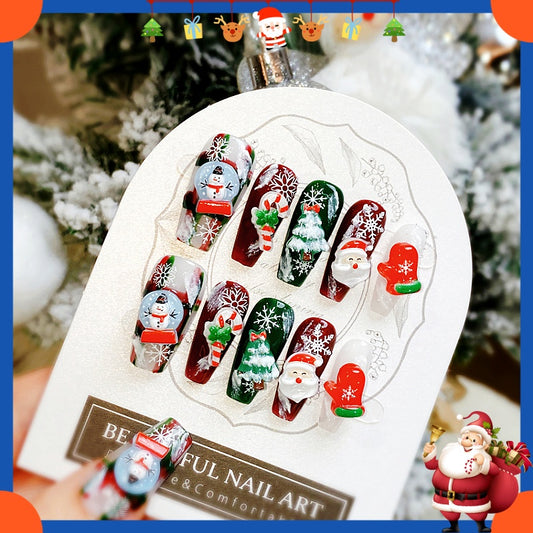 Wenston 5D Handmade Press On Nails Christmas Design False Nails For Women